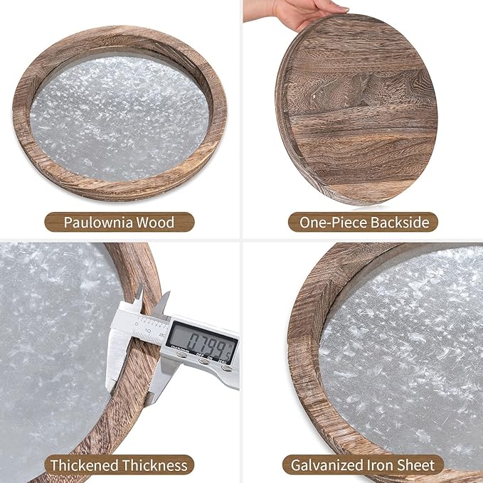 Hanobe Candle Plate Holder Tray: Round Wooden Decorative Mirror Candle Plate Small Farmhouse Table Centerpiece Rustic Tealight Pillar Trays for Christmas Wedding Halloween Home Decor