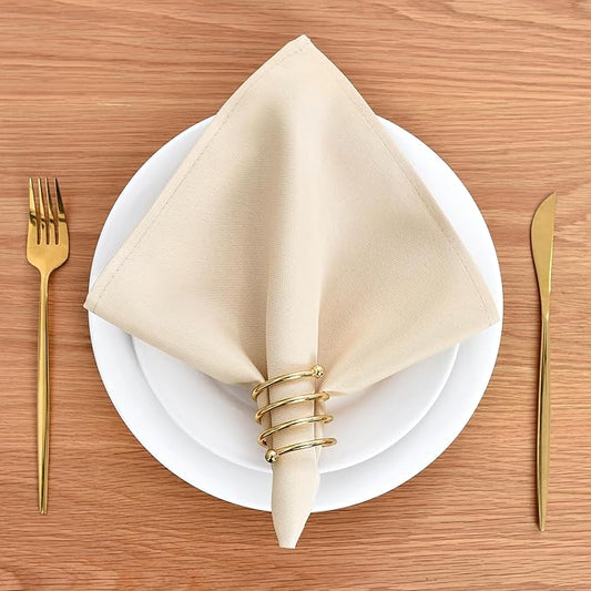 Wolkemer Set of 4 Beige Cloth Napkins 17 x 17 Inches Solid Washable Polyester Dinner Napkins with Hemmed Edges for Dinners Parties Weddings Banquets Events Table Decoration