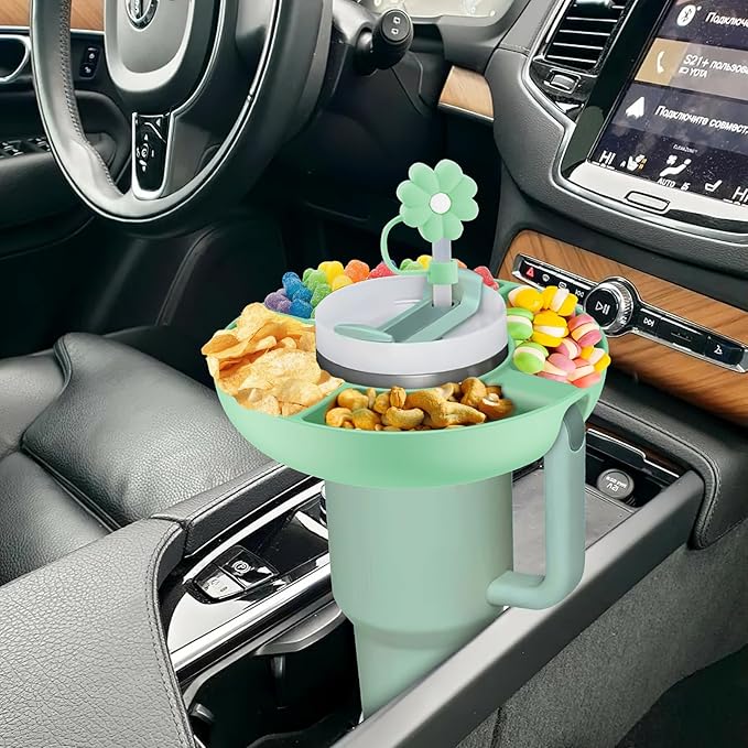Snack Bowl for Stanley Cup 30 oz with Handle-Perfectly Compatible with Stanley Quencher H2.0 Tumbler 30 oz with Handle, Reusable Silicone Snack Tray, Stanley cup accessories (eal Snack Bowl)