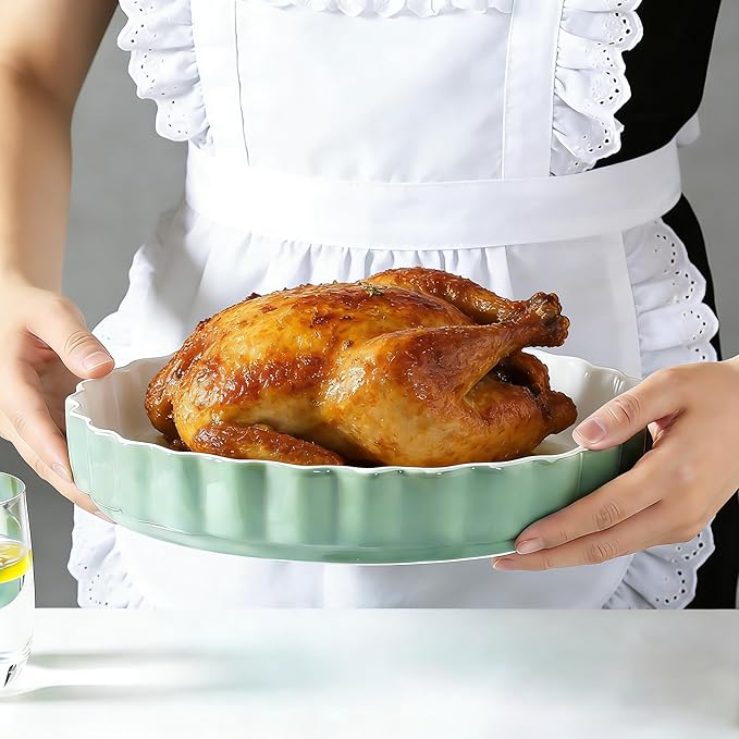 WINRIOO Quiche Baking Dish,Ceramic Pie Pan 11 Inch Reusable,Pizza Pan,Non-Stick Round Tart Pan with Ruffled Edge Microwave Dishwasher and Oven Safe
