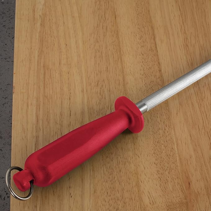 Professional Carbon Steel Red Knife Sharpening Steel, Red 12 Inch