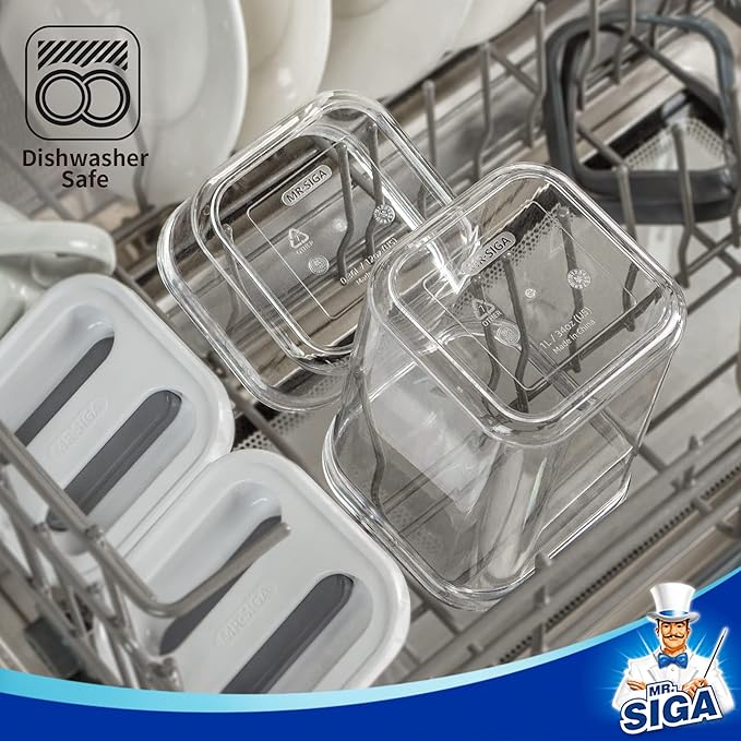 MR.SIGA 4 Pack Airtight Food Storage Container Set, BPA Free Kitchen Pantry Organization Canisters with One-handed Leak Proof Lids, 1L / 33.8oz, Medium, White