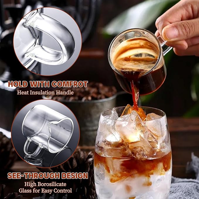 Espresso Cups, Glass Coffee Espresso Cups with Pour Spout, 4 oz, Clear, Set of 2 (Set of 4)