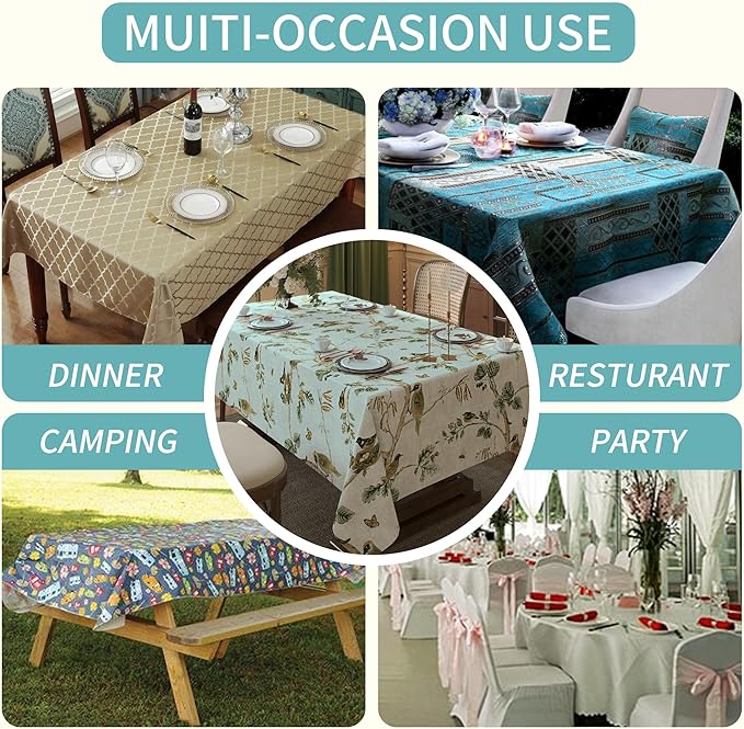 Square Table Cloth,100% Waterproof Tablecloth Oil Proof Spill Proof Vinyl Table Cloth, Wipe Clean Plastic Table Cover for Dining, Camping, Indoor and Outdoor 54" x 54",Magpie