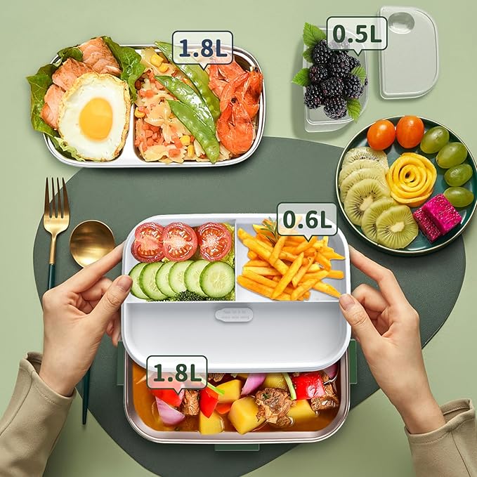 Electric Heated Lunch Box for Adults, 100W 3-IN-1 2 Pack 1.8L Containers Heating Lunch Box for Men Portable Double Layer, Fast Heated Food Warmer,12V/24V/110V for Car Truck Office Home