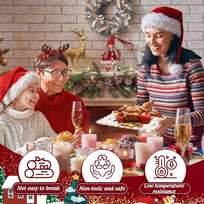 Whaline 3 Pcs Christmas Serving Trays Xmas Tree Plastic Serving Platters Dishes for Holiday Party Breakfast Lunch Dinner Food Snack Supplies, 10 x 13 Inch