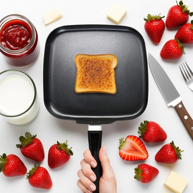 Quick-Heat Nonstick Aluminum Griddle Pan, Large Flat Skillet for Pancakes, Bacon, Eggs, Easy Clean Cookware, Gas Electric Ceramic Glass Top, Family Weekend Brunch, RV Camping, Gifting for Home Cooks