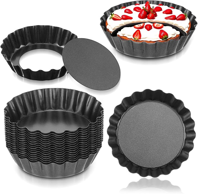 16 Pcs Mini Tart Pans Egg Tart Molds with Removable Bottom Round Nonstick Quiche Pan Mini Pie Pans Small Bakeware Mold Fluted Side for Mousse Cake Dessert Baking (3 Inch, Dark Gray)