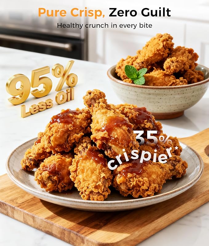 Oylus 4-in-1 Portable Glass Air Fryer - 1500W, 400°F Precise Heat, 4.2QT & 1.6QT Dual Glass Containers and Lids, Non-Toxic, Max Crisp/Bake/Air Fry/Recrisp,Microwave, Freezer & Dishwasher Safe