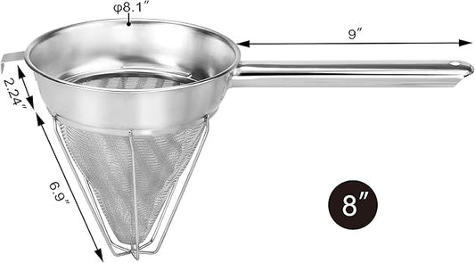 New Star Foodservice 38071 Stainless Steel Reinforced Bouillon Strainer, 8-Inch