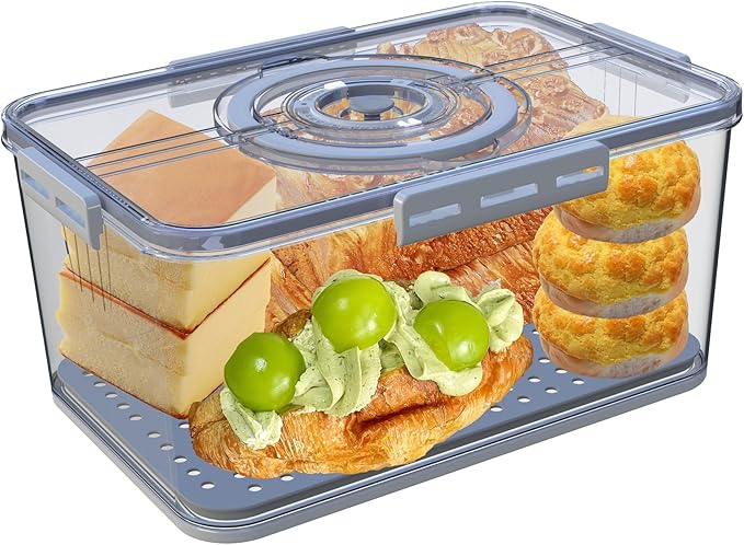 Bread Box with Lid and Handle,New Upgrade Time Recording Bread Storage Container for Kitchen Counter Airtight,Portable Large Bread Boxes for Homemade Breads, Toast, Bagel, Donut and Cookies(Grey)