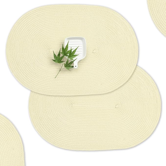 AHHFSMEI Placemats Set of 4 for Dining Table Washable Woven Non-Slip 18x12 inches Placemat Heat-Resistant Durable Table Mats for Dining Table Easy to Clean(Ivory 4)