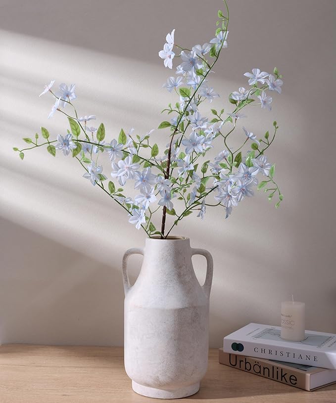 11'' Rustic Ceramic Flower Vase with Dual Handles Farmhouse Pottery Vases Decorative Large Vases for House Entryway Kitchen Table Centerpieces, Vintage White