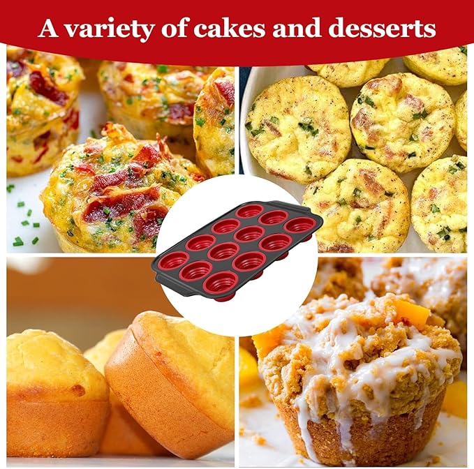 YiYeraio 12 Cups Silicone Muffin Pans for Baking with Metal Frame, Egg Bite Molds, Cupcake Pans Regular Size, Muffin Tins Easy to Pop Nonstick Non Toxic Bakeware for Oven Dishwasher Safe