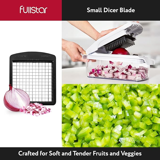 Fullstar All-in-1 Vegetable Chopper (4 in 1, White) and 2pc Blade Replacement Set - Bundle of Chopper and Dice Blade Replacement (Big and Small Dice) - Kitchen Gadgets
