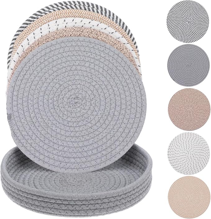 10 Inch Trivets for Hot Dishes, Pots and Pans, 5 Pcs Thick Heat Resistant Large Coaster Pot Holders, Hot Pads for Countertops, Kitchen Essentials with Storage Basket