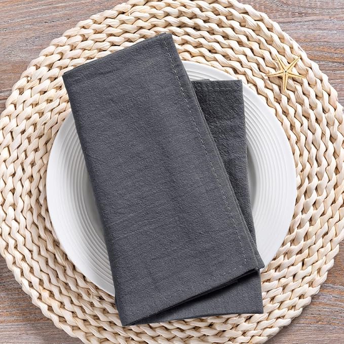 MLMC 4 Pack Charcoal Cloth Napkins Rustic Washable Cotton Linen Napkins Set of 4 Dark Grey 17"x17" Reusable Dinner Napkins Cloth for Wedding Bridal Baby Shower Party Dinning Table Decor