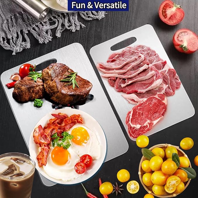 Titanium Cutting Board for Kitchen Set of 2/3 - Double Sided Food Grade Chopping Board for Meat, Hangable Design, Easy to Clean for Meat Fruit & Vegetable Various Cooking (M+L(2PCS))