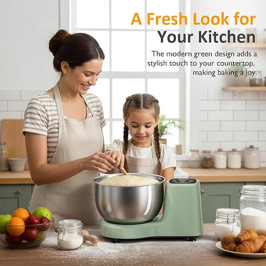 Sunvivi Electric Dough Maker with Ferment Function, 5.3QT Dough Mixer with Adjust Time, Household Stand Mixer Kitchen Flour Kneading Machine, LED Touch Panel, 304 Stainless Steel Bowl, Green