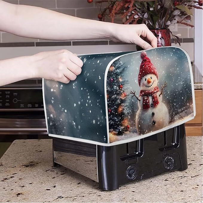 Annejudy Christmas Toaster Cover 2 Slice Dustproof Toaster Bread Maker Cover Small Kitchen Appliance Fingerprint Protection Kitchen Xmas Decor, Snowman Pattern