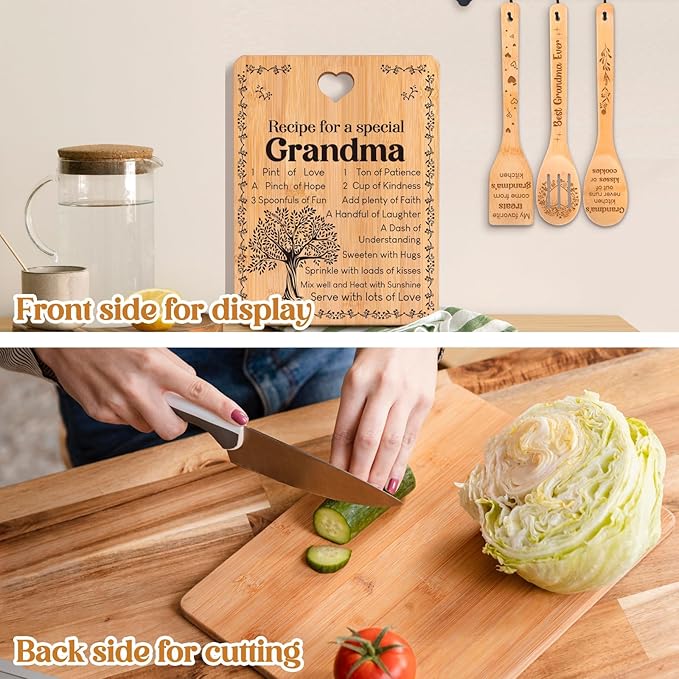 Grandma Gifts, Christmas Birthday Gift for Grandmas Nanny from Grandkids, Bamboo Cutting Board, Grandparents Thankgiving Christmas Xmas Kitchen Presents for Nana Gigi from Grandchildren