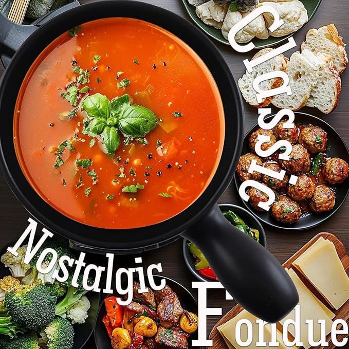 Artestia 2.11-Quart Swiss Design Ceramic Fondue Pot Set for Cheese, Chocolate Melting Pot with 6 Fondue Forks and Swiss Vintage Pattern, Perfect for 6 People, 10 Piece (AR-83008)