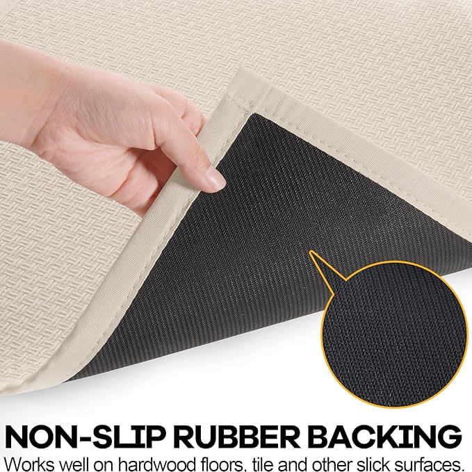 Kitchen Rug, Rubber Non Slip Kitchen Rugs Washable, Absorbent Runner Mat for Floor, Machine Washable Standing Mats for in Front of Sink, Door, Laundry, Entryway, Hallway (Beige, 30" × 17.3")