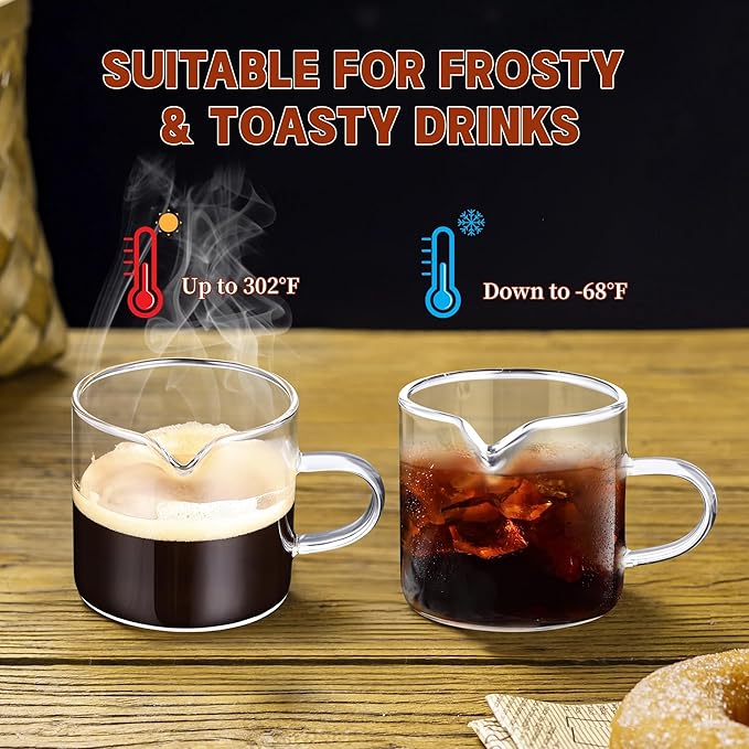 Espresso Cups, Shot Glass Coffee Espresso Cups with Pour Spout, 4 oz, Clear, Set of 2 (Set of 2)