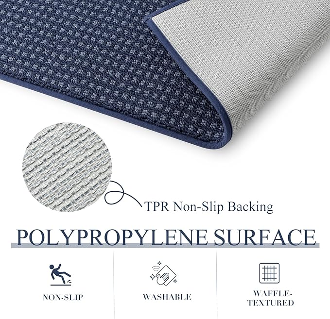 Kitchen Rugs,Non Slip Absorbent Kitchen Mats for Floor-Thick Stain Resistant Washable Kitchen Floor Mat Runner Carpet for Hallways,Entryway,Laundry Room,Sink(17"x29"+17"x59",Navy Blue,Roll Package)