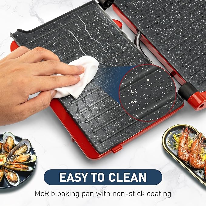 SUSTEAS Panini Press Sandwich Maker and 304 Stainless Steel Electric Indoor Grill, Easy Clean Nonstick Grids, Opens 180°/105° to Fit Any Type or Size of Food, Homemade BBQ, Red