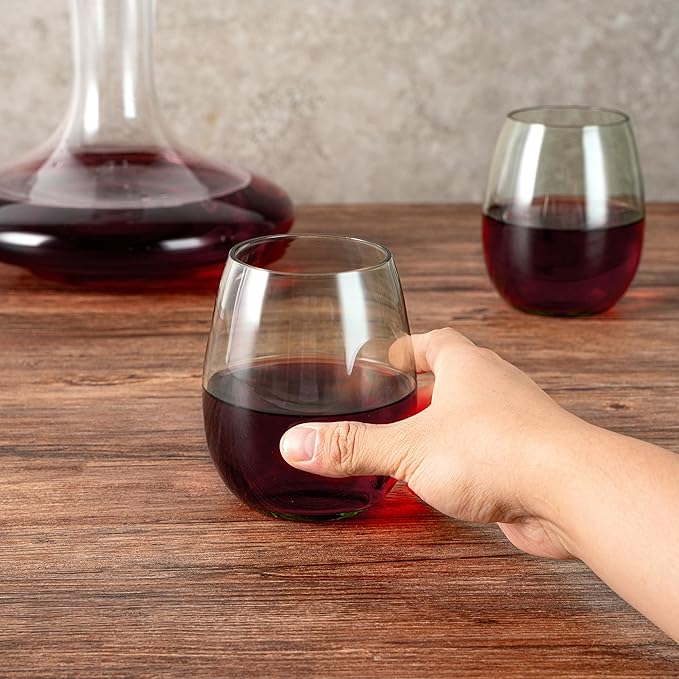 Restaurantware-Vetri 15 Ounce Wine Glasses, 24 Dishwashable Stemless Wine Glasses - No Lead, Durable, Green Glass Cups, For Home, Bar, Or Restaurant, Serve Merlot, Chardonnay, Or Bordeaux