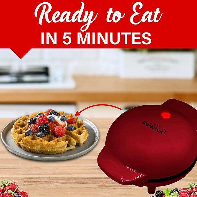 Brentwood 5” Non-Stick Mini Maker for Waffles, Keto Chaffles, Hash Browns, and More (Red)