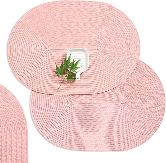 AHHFSMEI Placemats Set of 4 for Dining Table Washable Woven Non-Slip 18x12 inches Placemat Heat-Resistant Durable Table Mats for Dining Table Easy to Clean(Pink 4)