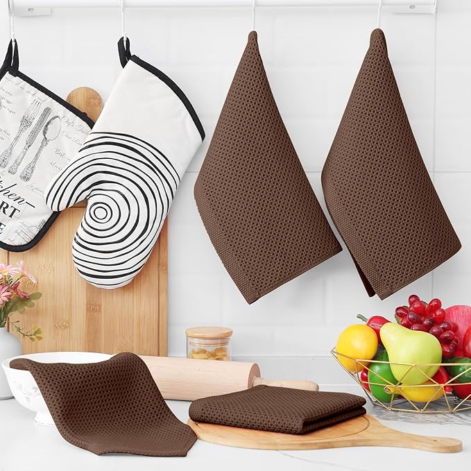 Homaxy 100% Cotton Waffle Weave Kitchen Dish Cloths, Ultra Soft Absorbent Quick Drying Dish Towels, 12 x 12 Inches, 12-Pack, Coffee