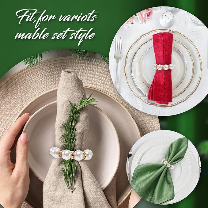 200 Pcs Pearl Napkin Rings, Exquisite Gold Napkin Rings Bulk, Suitable for Table Decorations for Weddings, Family Parties, Engagements, Christmas, and Other Occasions