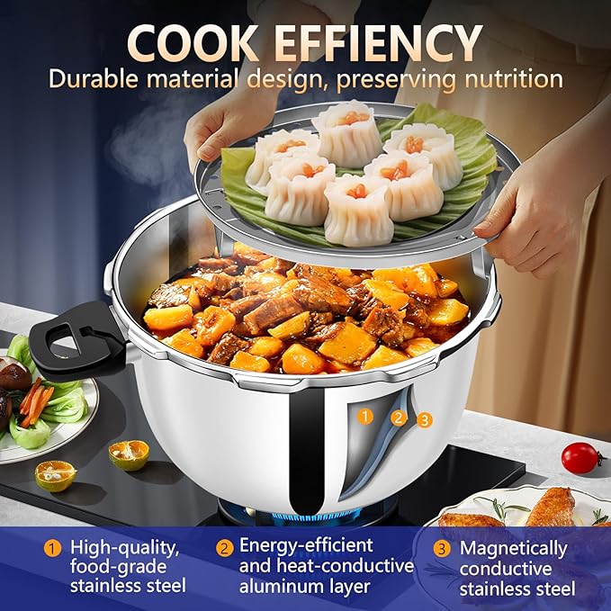 KAIVESEA 12Qt Pressure Cooker Stainless Steel Commercial Stove Top Pressure Cooker Pot Used for Pressure Foodie or Steaming Compatible with Gas & Induction Cooker