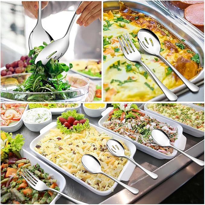 Homikit Large Serving Utensils Set, 6-Piece Stainless Steel Serving Spoons Slotted Spoons Forks, 9.8 Inch Big Metal Hostess Set for Catering Buffet Banquet Party Kitchen Restaurant, Dishwasher Safe