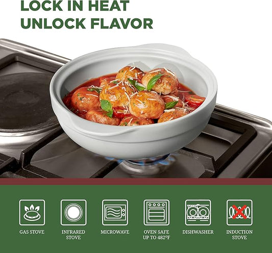 MINH LONG 3-Qt Porcelain Dutch Oven Pot with Lid, Lead & Cadmium Free, Oven Safe Casserole Dish with Lid, Clay Pot for Cooking on Gas & Infrared Cooktop, Use to Marinate, Cook, Bake, Refrigerate & Serve