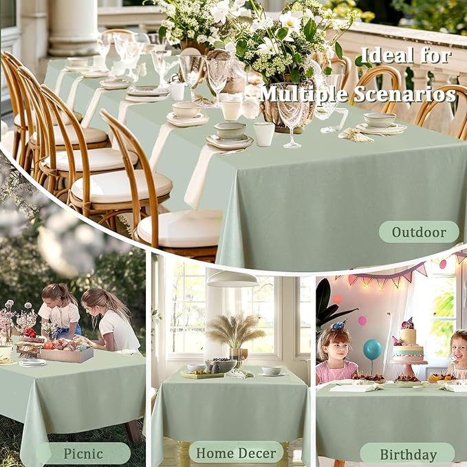 Alsoo Table Cloth Rectangle Table, 60X90 Inch Linen Textured Table Cloth Waterproof Spill-Proof TableCloths Wrinkle Free Fabric Farmhouse Table Cover for Dining Parties Buffets Holidays,Sage Green