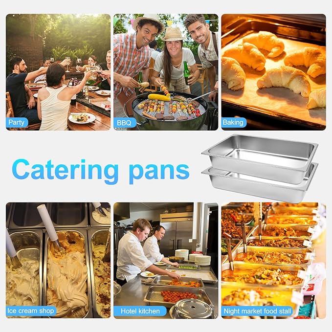 Carivia 6 Pack Hotel Pans, 1/1 Size 4" Deep Stainless Steel Trays for Food, 20.8" L x 13" W Catering Food Pan Commercial Table Pan for Hotel, Restaurant, Buffet, Party Supplies