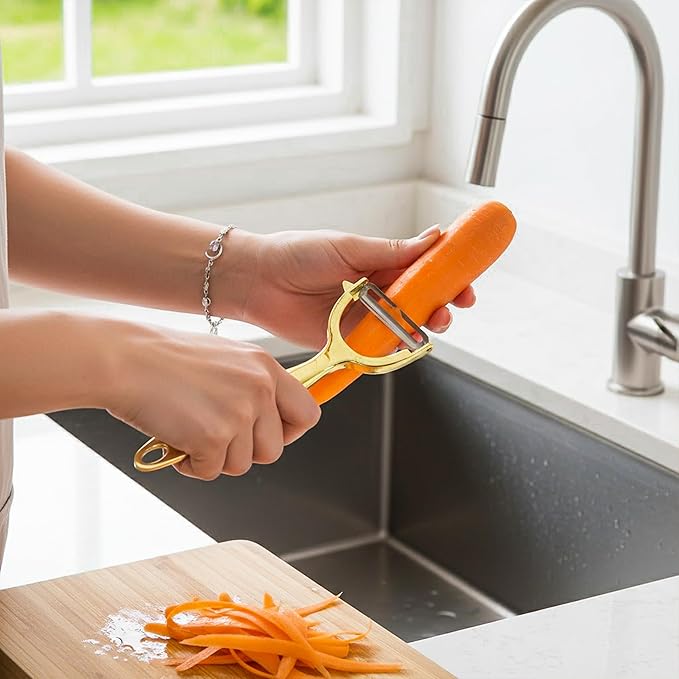 Gold Potato Peeler - Ultra Sharp Vegetable Peelers For Kitchen, No Rust Stainless Steel Serrated Y Peeler, Easy To Use With Durable Non Slip Ergonomic Grip For Carrot Fruits Veggie Kiwi, High Tensil