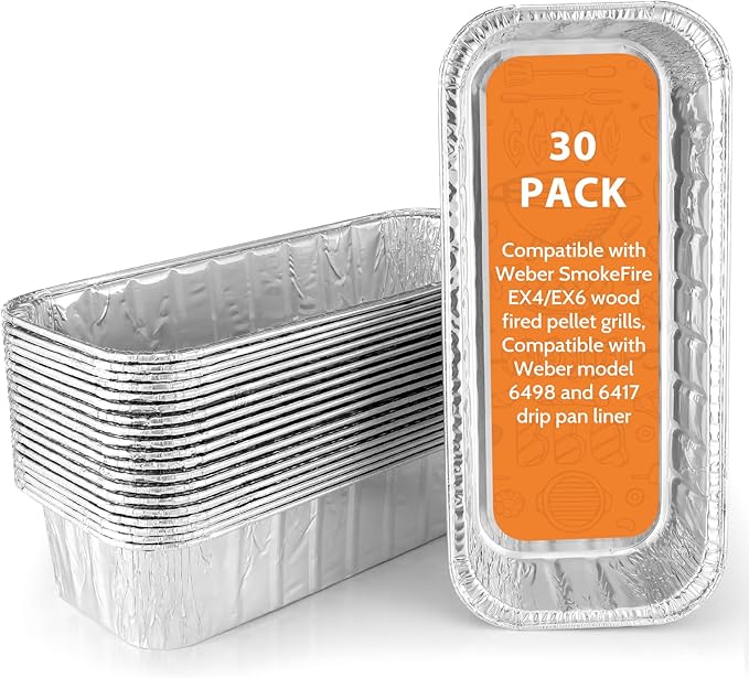 Whaleme 30 Pack Grill Drip Pans, 11 x 5 Inch Aluminum Foil Grease Catcher Cup Liner Compatible with Weber SmokeFire EX4/EX6/EPX6, Summit & Genesis II 400/600 Series