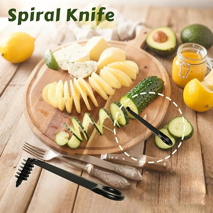 3 PCS Kitchen Spiral and V Shaped Tools Set, Hand Spiral Slicer for Melon Fruit Potato Cucumber Carrot Vegetables Slicer Cutter, Kitchens and Dining Accessories Tool
