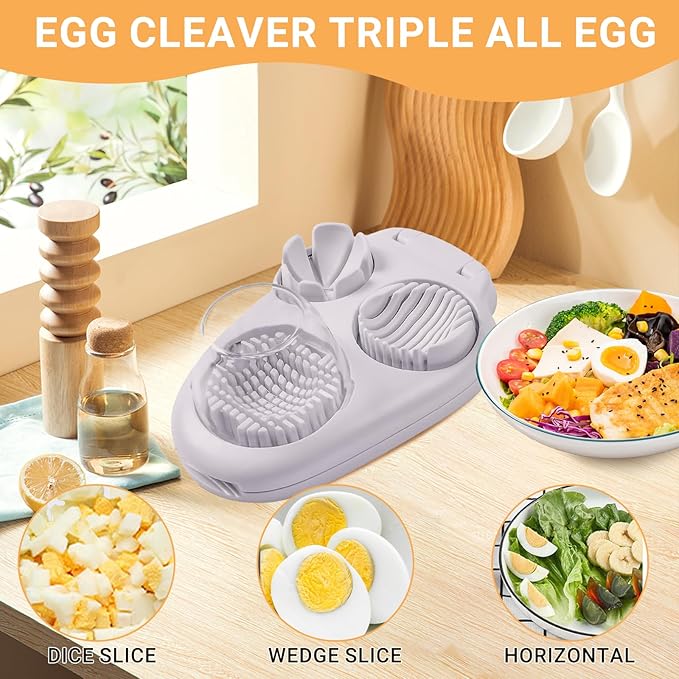 1 Count 3-Mode Egg Slicer, Stainless Steel Wire Cutter for Hard Boiled Eggs, Strawberry, Grape, Mushroom, Kitchen Slicing Tool for Fruits and Vegetables