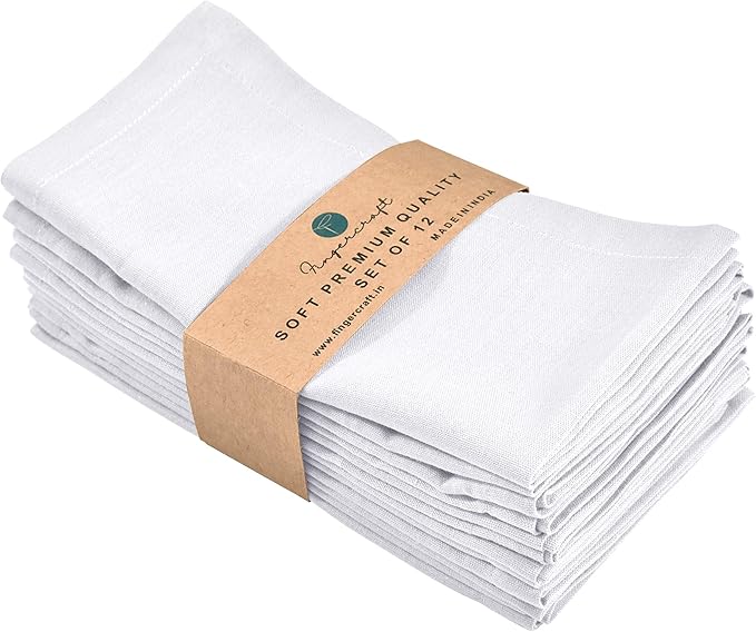 Cloth Napkins Dinner Washable Set of 4 in Cotton Linen Fabric Premium Quality, Mitered Corners for Reusable Every Day Use Pre Shrunk and Good Absorbency Christmas Cloth Napkins (Pack of 4, White)