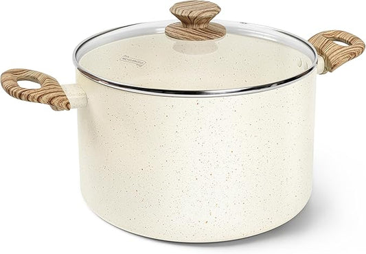 MICHELANGELO 8 Quart Stock Pot with Lid, Nonstick Cooking Pots, 8 Qt Soup Pot with Lid, Induction Pots for Cooking, Stockpot with Healthy Coating, White
