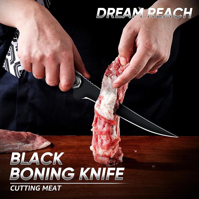 Dream Reach Fish Fillet Knife - Sharp Deboning Poultry and Meat Boning Knife Kitchen BBQ, Professional Fish Knives with Full Tang Handle