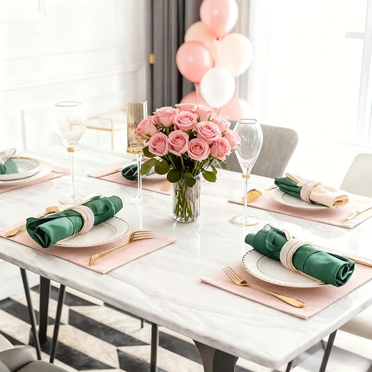 Home Brilliant Placemats Set of 8 Heat Resistant Dining Table Place Mats for Kitchen Table Party Dinner Valentines Decorations, 13 x 19 inches, Apricot Pink