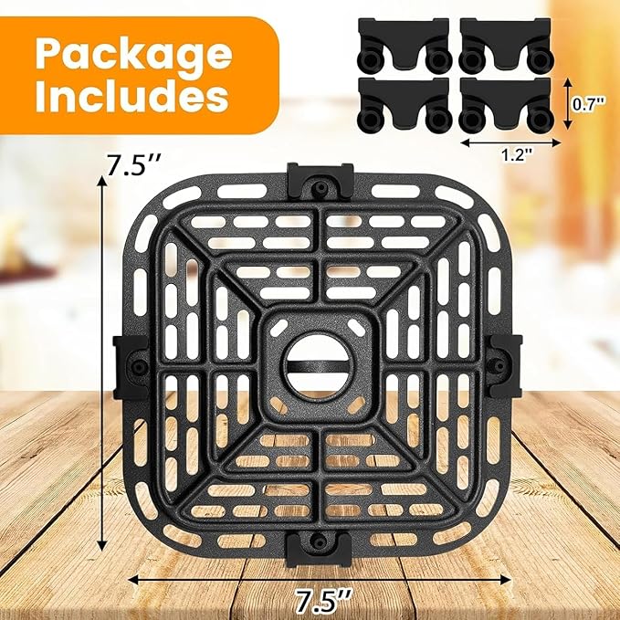 GXF Air fryer Replacement Parts for Instant Pot Vortex Plus 6 in 1 4 Quart Air Fryer Oven, 7.5''×7.5'' Square Food Grade Air Fryer Grill Pan Grill Plate Crisper Plate Accessories Tray Rack