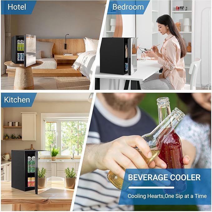 24 Cans/0.9 Cubic Feet Beverage Refrigerator Cooler and Skincare Mini Fridge with Mirrored Front Door & Temperature Control, Countertop Small Fridge for Soda, Beer and Cosmetics, Skincare